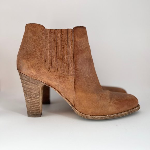 Aquatalia Shoes - Aquatalia Leather Camel Tan Cognac Brown Tall Bootie Ankle Boots Western Chelsea